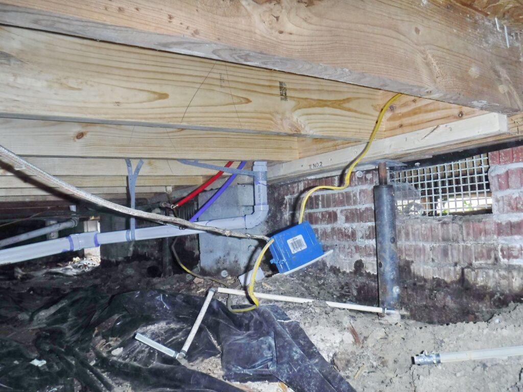 Poor wiring in crawlspace picture